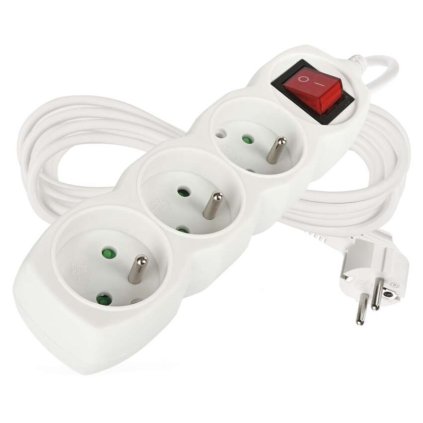 Prodlužovací kabel EMOS 5m, 3 zásuvky, s vypínačem, bílý, PVC, 1,5mm2  EMOS