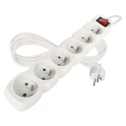 Prodlužovací kabel EMOS 2m, 6 zásuvek, s vypínačem, bílý, PVC, 1 mm2  EMOS