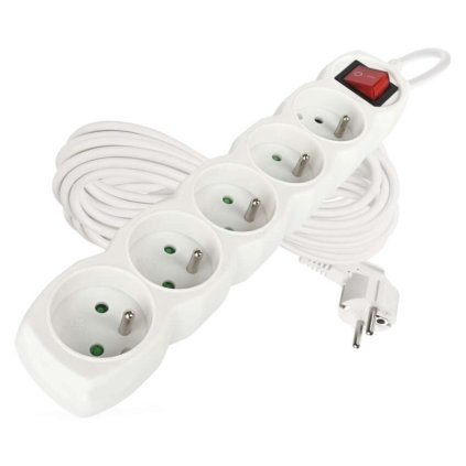 Prodlužovací kabel EMOS 10m, 5 zásuvek, s vypínačem, bílý, PVC, 1,5mm2  EMOS