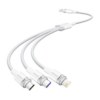 Kabel USB 2.0 A na 3 v 1 6A Vention CTRWG 1,5M (bílý)