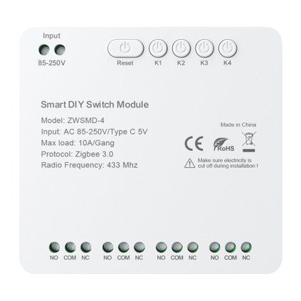 ZigBee 4-kanálový spínací modul s beznapěťovým kontaktem DC 32V Avatto ZWSMMD-4-250V